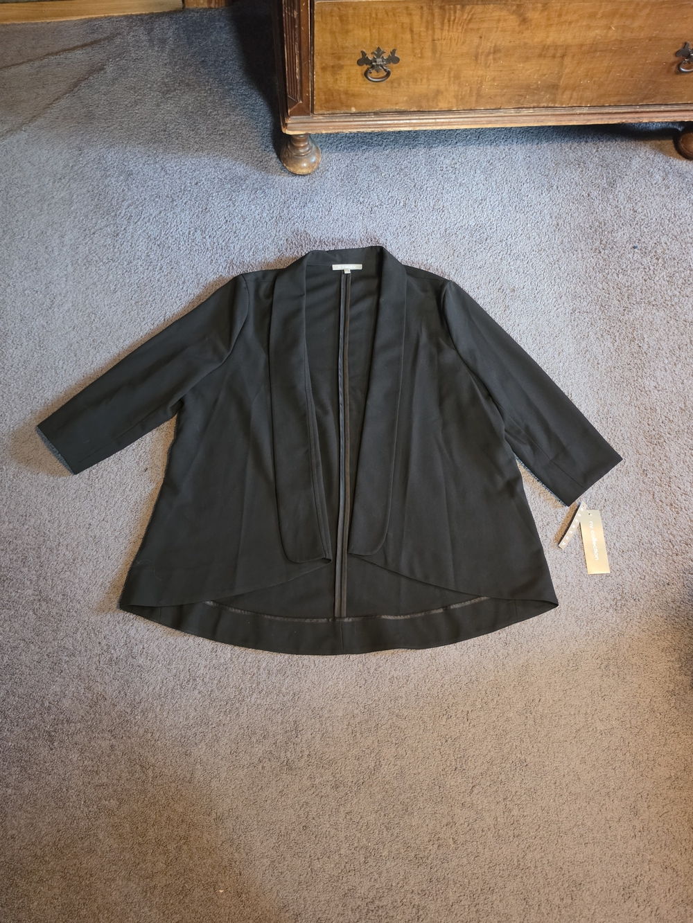 NY Collection Black Open-Front Draped Blazer 3/4 Sleeves Size XL NWT